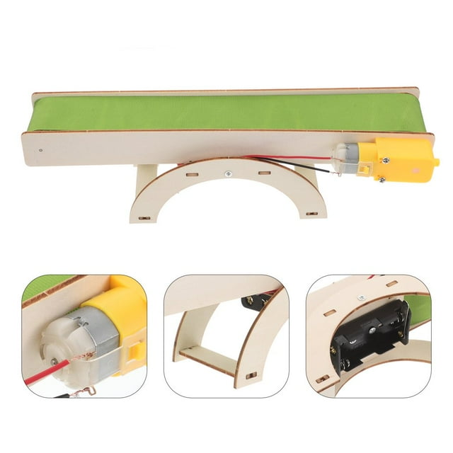 MesaSe Mini Conveyor Belt Model DIY Science Experiments Wooden Assembly Kits Electric Conveyor Belt STEM Building Kit Wooden Developmental Toys