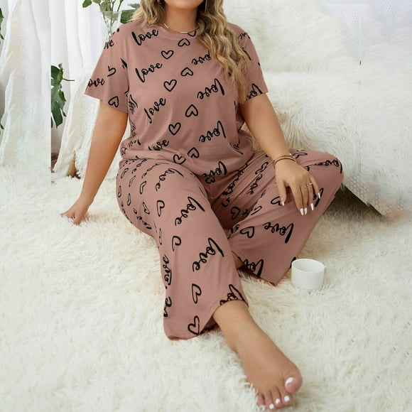 Ensembles de Pyjama pour Femmes, Grande Taille pour Femmes, Ensemble de Pyjama 2 Pcs, T-Shirt à Manches Courtes Imprimé et Pantalon, Ensemble de Pyjama, Ensembles TTG