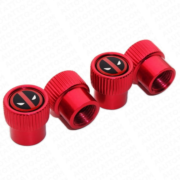 4pcs Universal Fit Deadpool Car Wheels Tire Air Valve Caps Stem Dust Cover Red