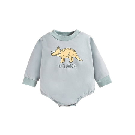 

Canrulo Infant Newborn Baby Boy Girl Romper Cute Dinosaur Long Sleeve Jumpsuit Autumn Spring Clothes Blue 12-18 Months