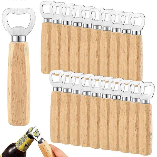 20 Pcs Stainless Steel Bottle Opener Set with Wooden Handle for Beer Wine Cider Bartending Home Kitchen Bar Restaurant