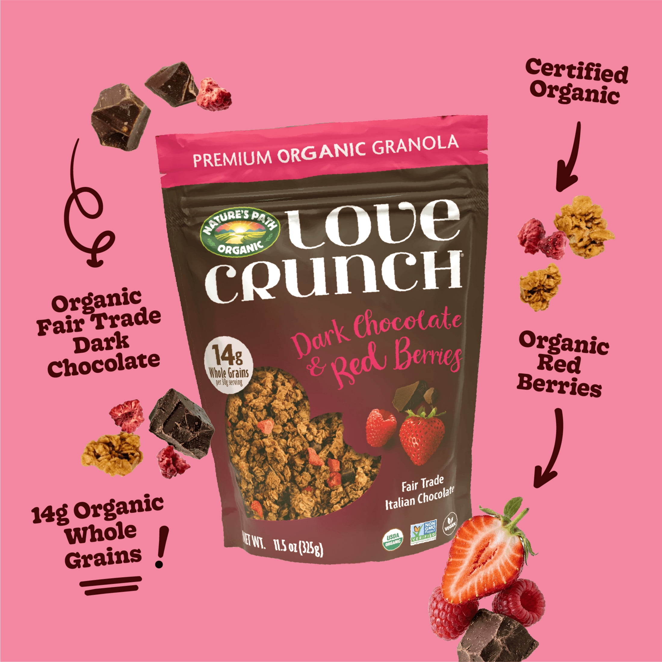 Love Crunch Organic Granola, Dark Chocolate & Red Berries, 11.5oz Pouch