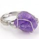thumbnail image 1 of Granjero Gordo Anillo natural hecho a mano, anillo de piedra natural envuelto a mano con alambre de cobre y plata personalizado ajustable (púrpura), 1 of 4