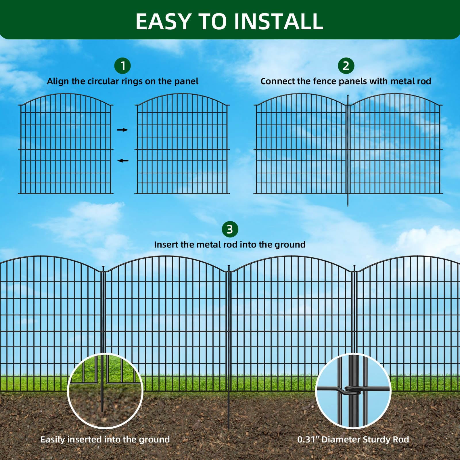Decorative Garden Fence, No Dig Decorative Fence for Outdoor,Yard, Patio,32 in(H)  Animal Barrier Rustproof Metal Wire Panel,Temporary Dog Fence