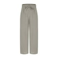 thumbnail image 6 of THDHVS Womens Linen Pants,Wide Leg Pants for Women,Barrel Leg Sweatpant Drawstring Elastic Waisted Wide Leg Pants Casual Trousers with Pockets Beige L, 6 of 7