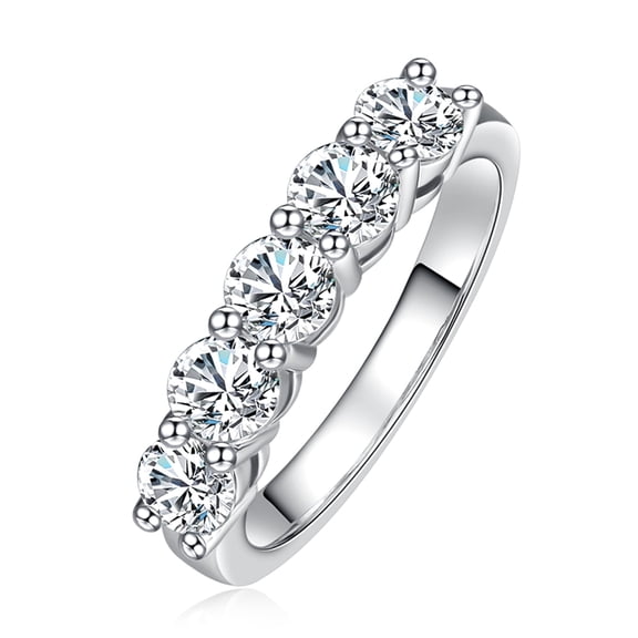 AnuClub 5 Stone Moissanite Eternity Wedding Band 1.5cttw D Color Moissanite 14K Gold Plated 925 Sterling Silver Rings for Women with Certificate