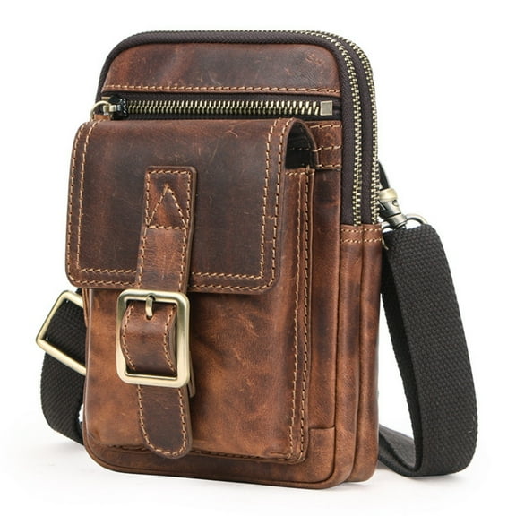 Men’s Vintage Leather Waist Bag Phone Pouch Crossbody Travel Bag with Adjustable Strap, Fits iPhone up to 5.8 inch, Brown