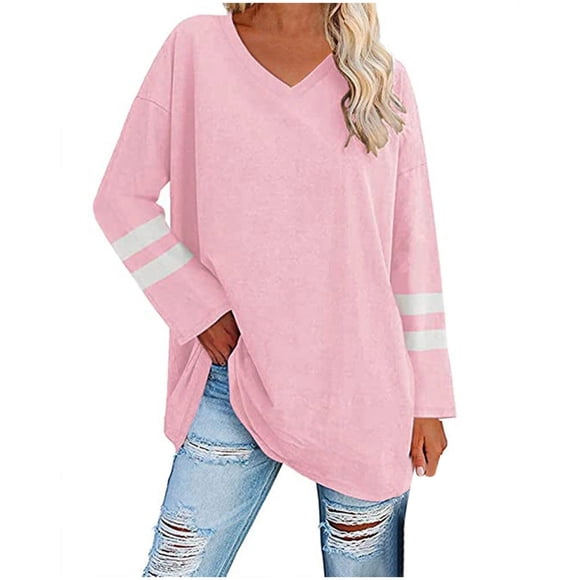 WEAIXIMIUNG T-Shirt à Manches Longues pour Femmes de la Saint-Valentin Imprimé à Col en V Décontracté Doux Confortable Y 2 K Blouse Hauts Amples Chemise Basique Vêtements