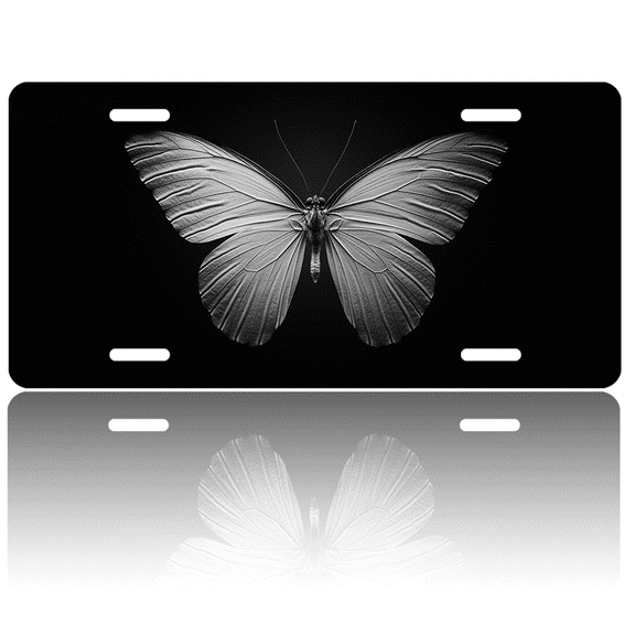 1 Pcs License Plate Covers & Frames, Monochrome Butterfly in Black and White For Decorative Front, Aluminum License Plate Covers & Frames Cover For Men Women, 12" X 6"