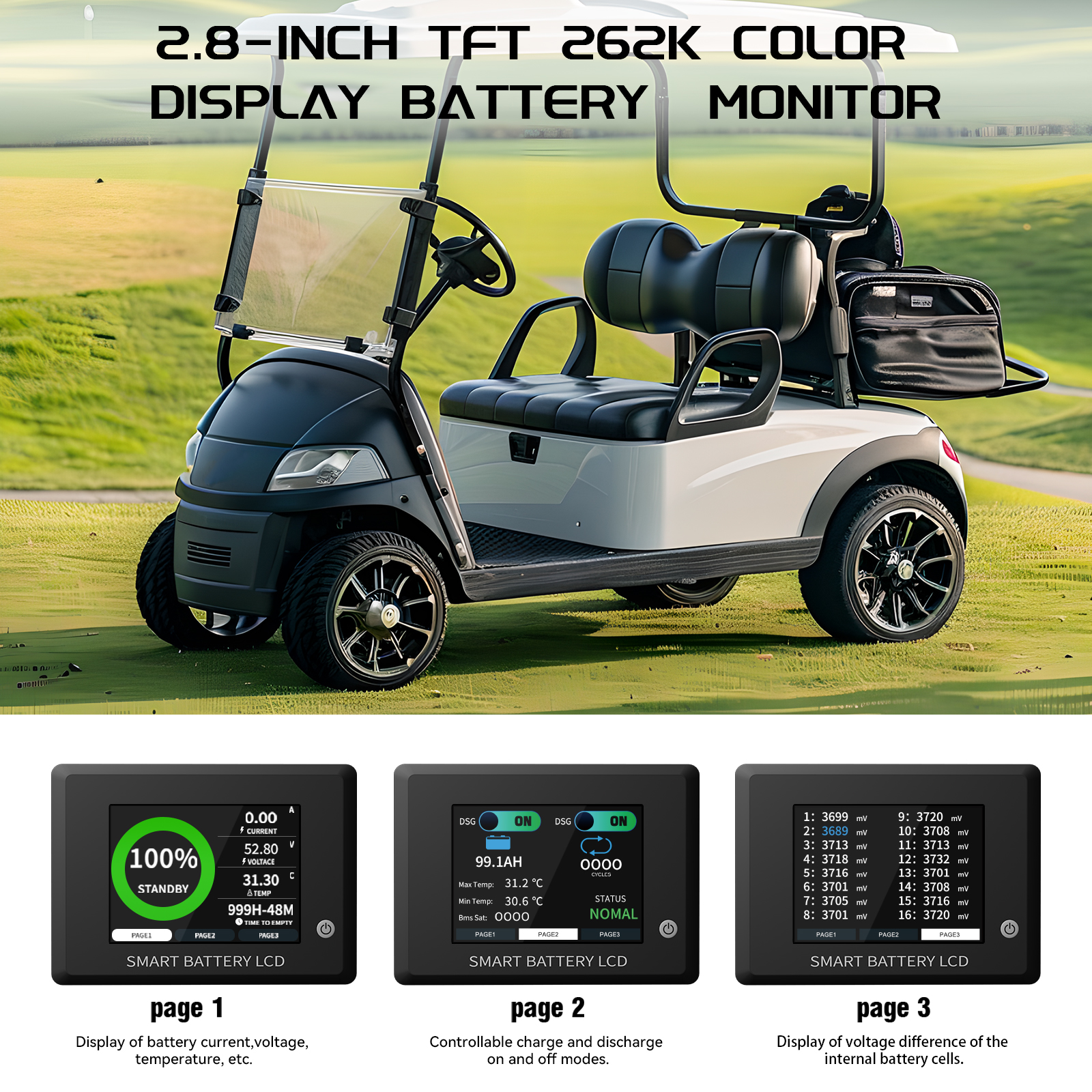 48V 105Ah Bluetooth Lithium Golf Cart Battery, 200A BMS with Monitor & APP, Deep Cycles LiFePO4 RV Batteries,10.24kW Power Output