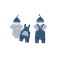 thumbnail image 2 of Baby Toddler Boys Summer Outfits 3 6 9 12 18 Months Stripe Short Sleeve Rompers Suspender Pants Hat 3Pcs Clothes Set, 2 of 9