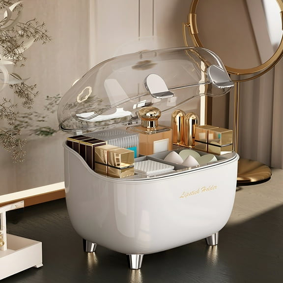 LAMIRO Makeup Storage Organizer With Clear Lid, Cosmetics Storage Box For Vanity, Make Up Organizers, Cosmetic Display Cases For Countertop, Bathroom, Dresser, Dustproof Lipstick Storage Box