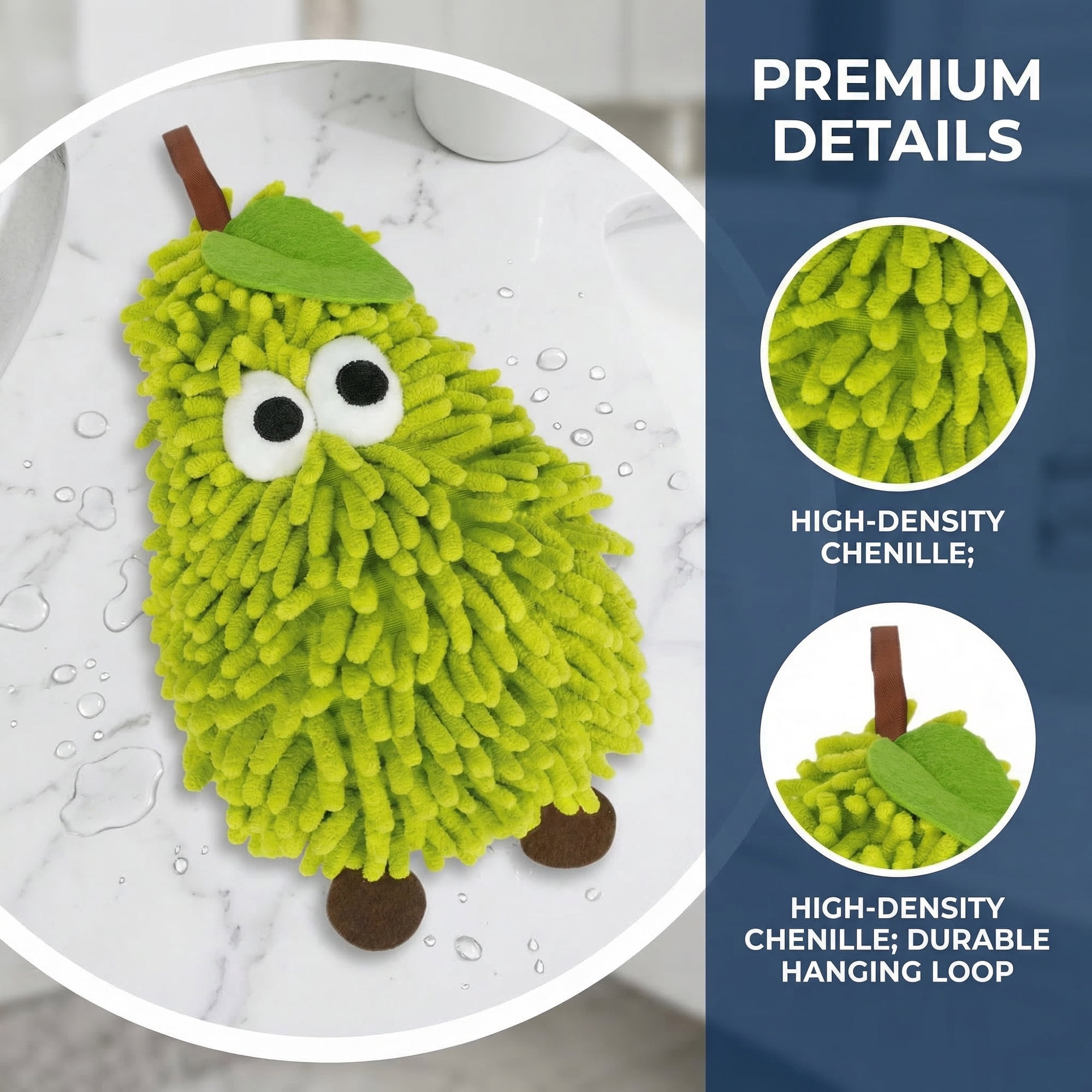 Unique Bargains Chenille Cute Fruit Shape Design Fluffy Soft Hand Towel Green 11" x 7"