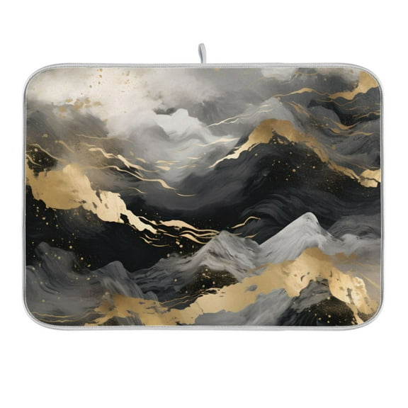 Gold Black White Marble Dish Drying Mat for Kitchen Counter 16x18 In Absorbent Microfiber Reversible Mats Dish Drainer Protector Rack Pad for Coffee Bar Table