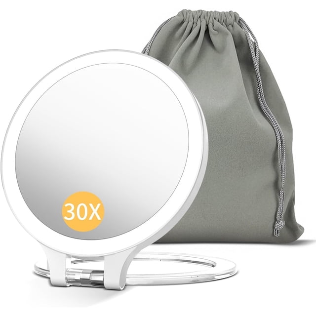 Magnifying Mirror 30X 1X Double Sided Magnification Makeup Vanity Mirror 2000mAh Rechargeable Lighted Mirror with 3 Color Setting Adjustable Rotation LED Vanity Desk Mirror