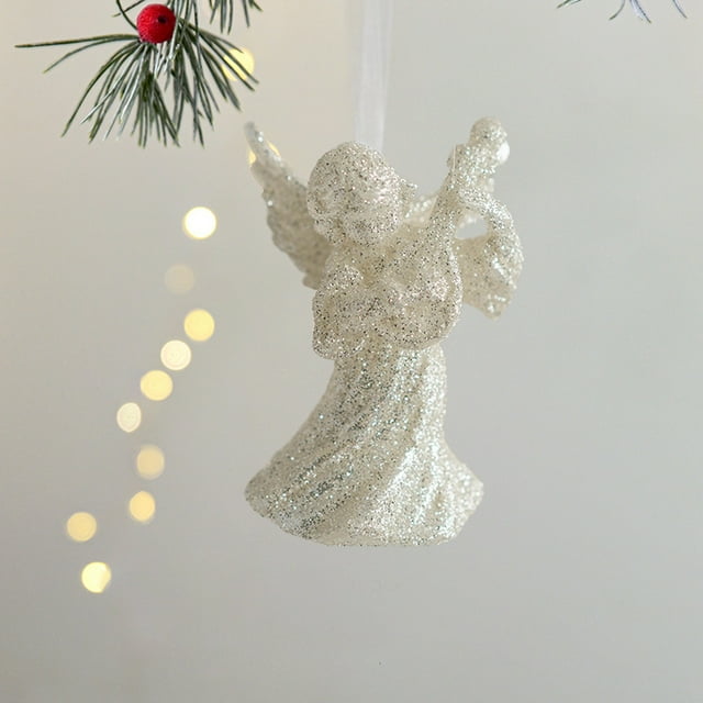Fiudx Colgante de Árbol de Navidad, Decoración Blanca Brillante, Fácil de Colgar, Perfecto para Sala de Estar o Escalera, Decoración para Fiestas Navideñas, Juego de 2, Tamaño 9,5 X 5,5 X 3 Cm