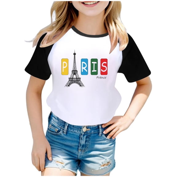 Toddler Girl's Paris T-Shirt Raglan Short Sleeved Graphic T Shirt Unisex Tee Top