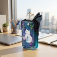thumbnail image 7 of SEANATIVE Double Eyeglass Case with 2 Compartments, Portable Eyeglasses Case Zipper Glasses Pouch Shockproof Waterproof Lightweight Travel Eyewear Pouch Bag, White Cat Leaf Floral Green, 7 of 7