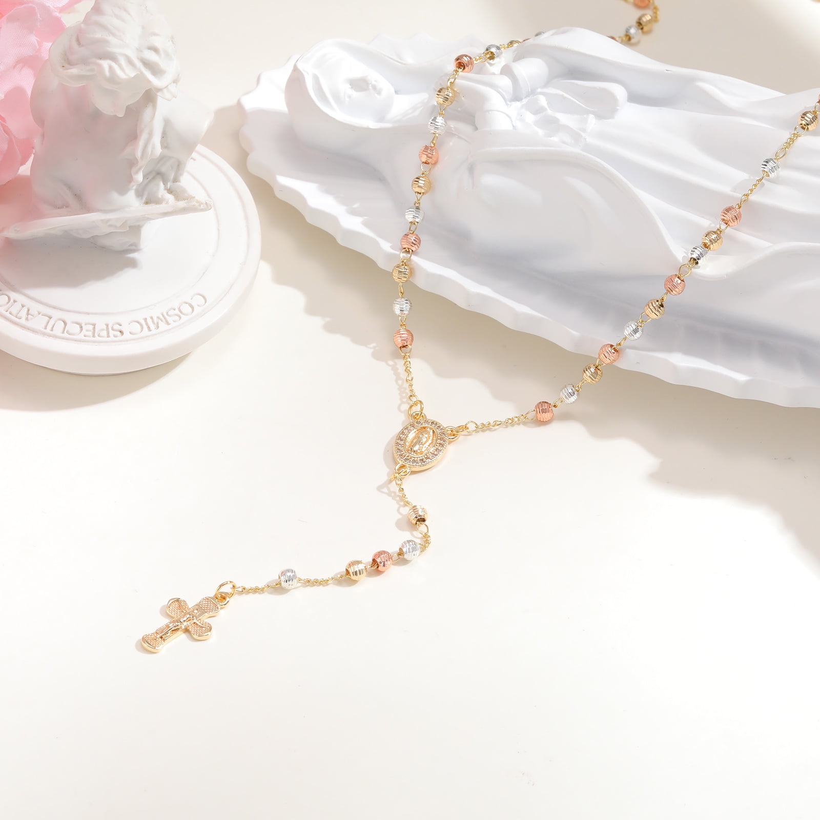 Hand Braided St. Benedict Flower Rosary Necklace - Beautiful Glass Beads, Handmade Catholic Prayer 1 thumbnail image