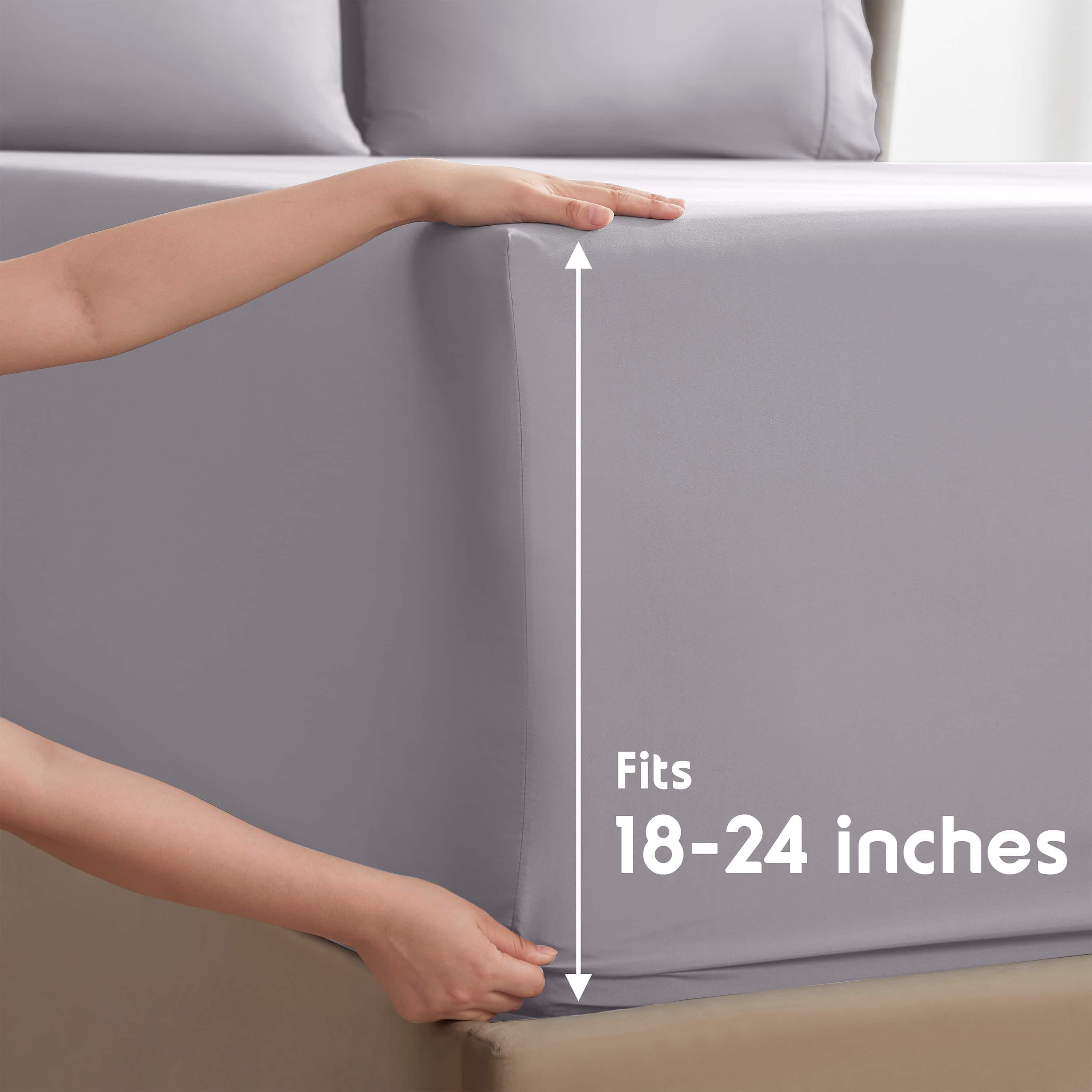 LammaLoe Extra Deep Pocket Queen Sheets Set, 4 Piece, Fits 18"-24" Mattress, Breathable & Extra Soft Bed Sheets, Light Grey Lavender