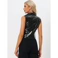 thumbnail image 4 of DARING DIVA Women's Metallic Faux Leather Lapel Collar Zip Cropped Vest M Black, 4 of 6