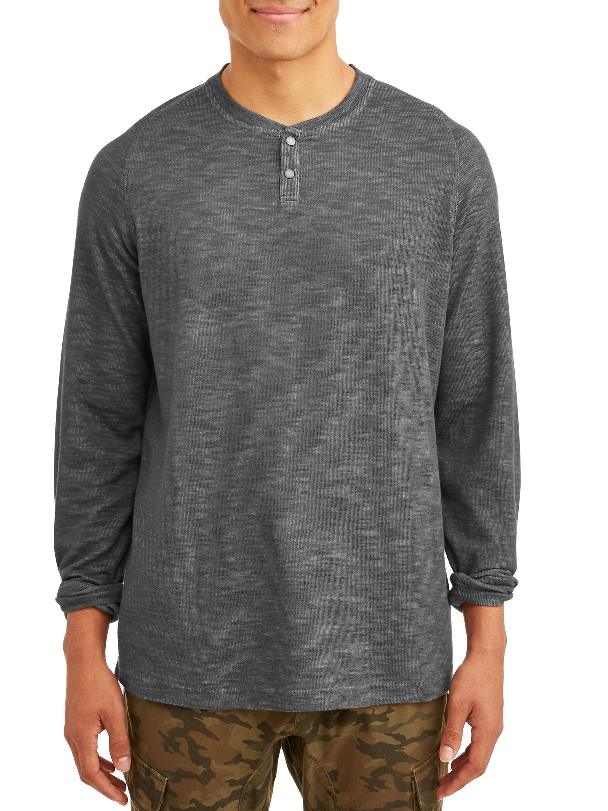 Jump Big Mens Long Sleeve Shrink Resistant Henley Shirts Medium Grey