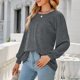 thumbnail image 4 of Blusa gris de manga larga con hombros abullonados y cuello redondo para mujer, prenda informal y formal, ideal para fiestas, escuela y trabajo, talla L, 4 of 8