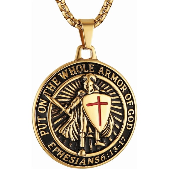 Knights Templar Put On The Whole Armor Of God Ephesians 6:13-17 Red Cross Design Stainless Steel Necklace For Men Jewelry Gift