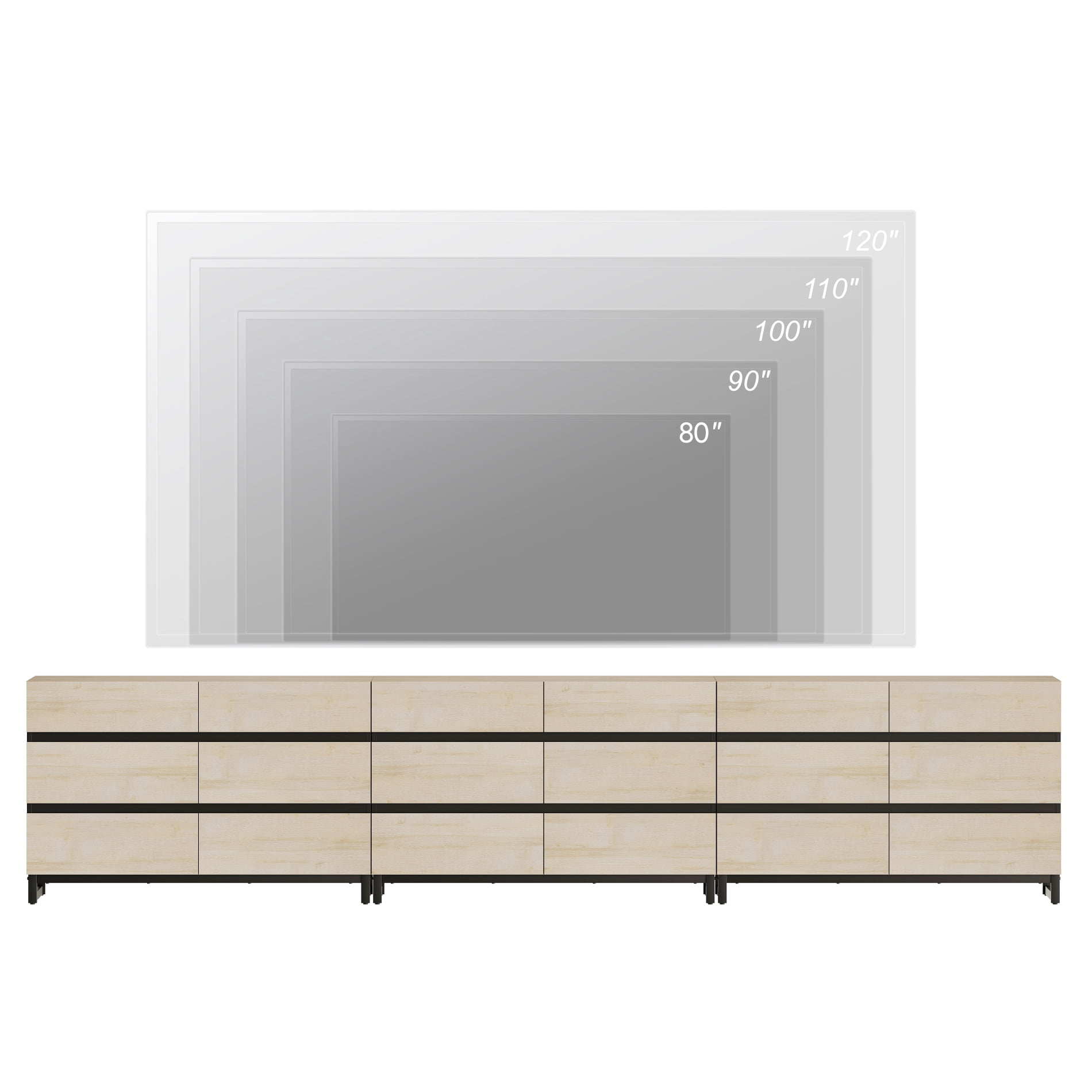 Modern TV Stand with 18 Drawers and Sturdy Metal Base, Entertainment Center Media Console for Living Room and Bedroom, Fits TVs up to 120 Inch, Beige