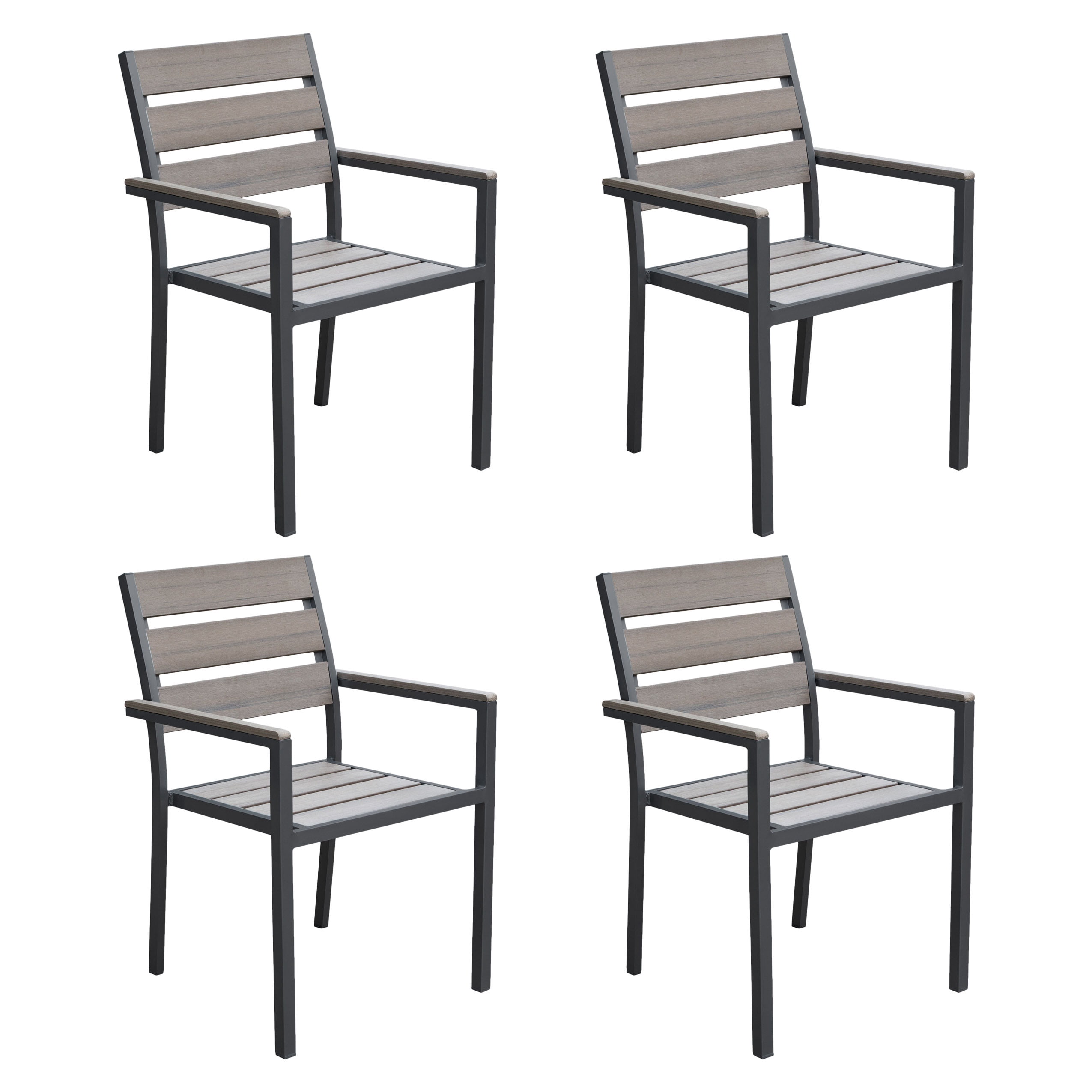 Chaises de salle à manger d'extérieur CorLiving Gallant en aluminium et polybois à lattes, gris anthracite (ensemble de 4)