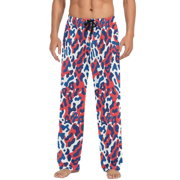 JSTEL Red & Blue Leopard Cheetah Print Men's Sleepwear Mens Pajama Pants Bottoms with Pockets, S