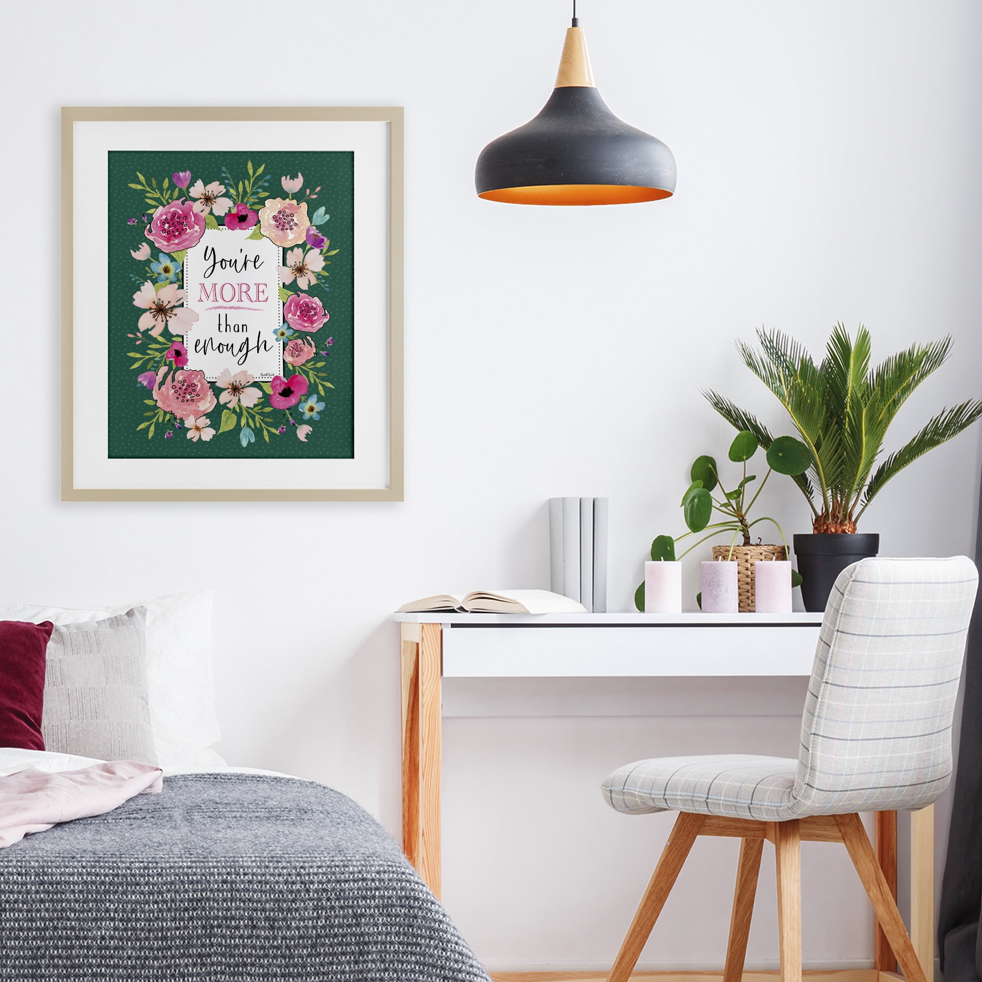 Stupell Industries More Than Enough with Florals Birch Framed Print Under Glass, design by Elizabeth Tyndall