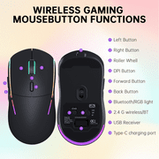 FFN Wireless Gaming Mouse,24000DPI Adjustable,6 Programmable Buttons,75H Battery,3 Mode 2.4GHz/Bluetooth 5.3/USB-C Wired, Rechargeable Gaming Mice for PC,Mac,Computer,Laptop,Tablet-Black