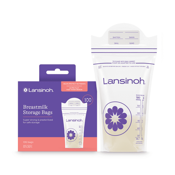 Lansinoh Breastmilk Storage Bags, 100 Count, Fast Freeze & Thaw, 6 oz