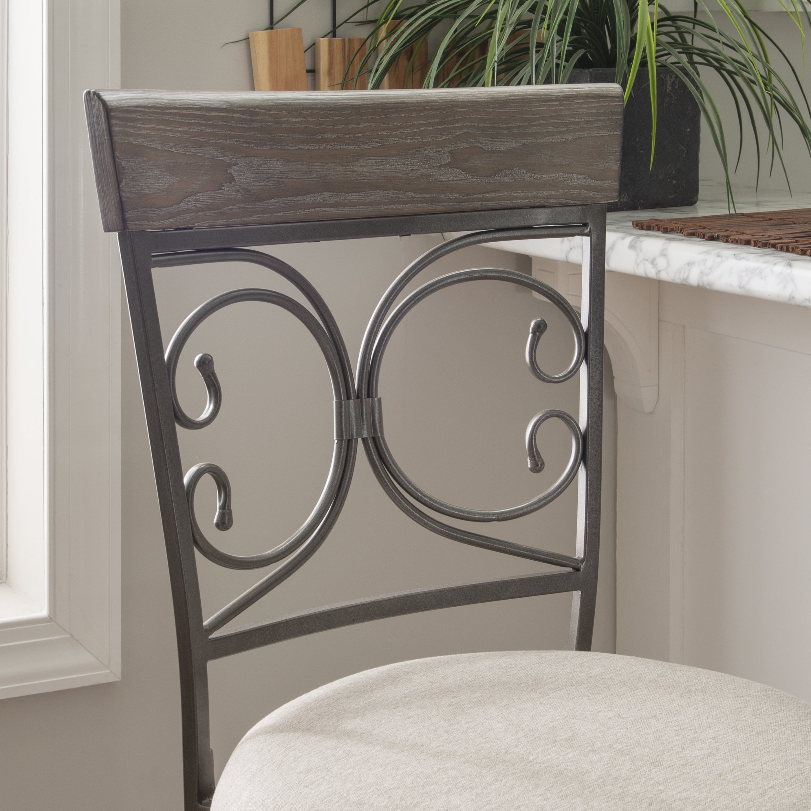 Powell Big & Tall 30" Indoor Metal Ornate Swivel Bar Stool, Graywash/Light Gray