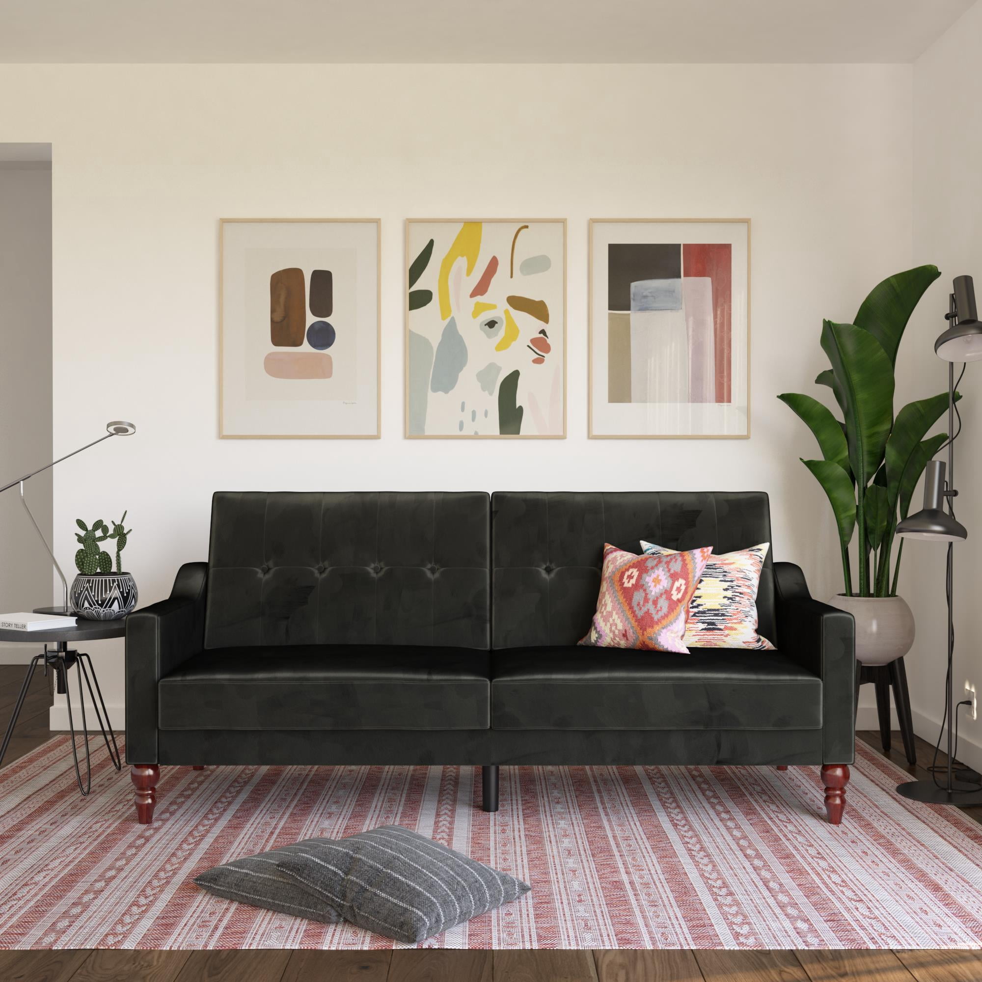 Novogratz Beatrice Coil Futon, Convertible Sofa Bed & Couch, Black