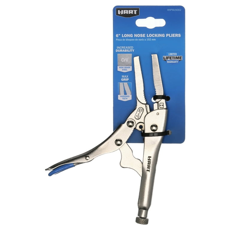 HART 6-inch Long Nose Locking Pliers, Chrome Vanadium Steel