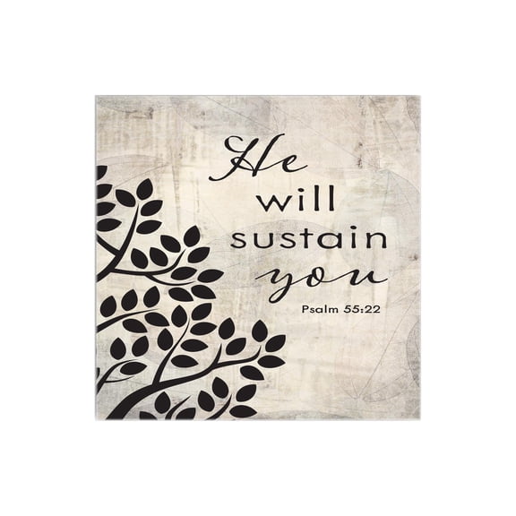 He Will Sustain You Cream Foliage 12 x 12 Wood Wall Sign Plaque