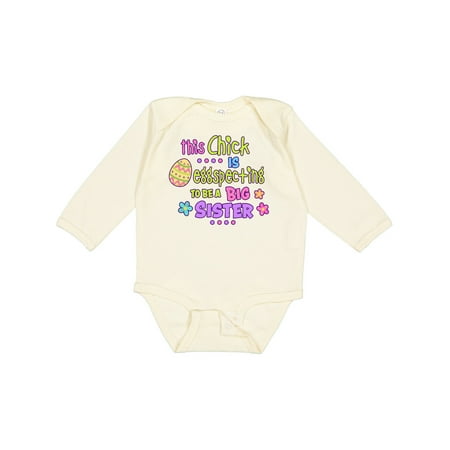 

Inktastic This Chick is Eggspecting to Be a Big Sister with Egg and Flowers Girls Long Sleeve Baby Bodysuit