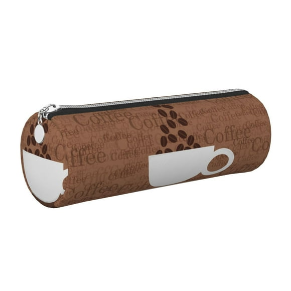 Easygdp Coffee Cafe Cup para Estuche de Lápices Cilíndrico de Cuero con Cremallera, Organizador de Lápices de Cuero para Escuela, Oficina y Viajes