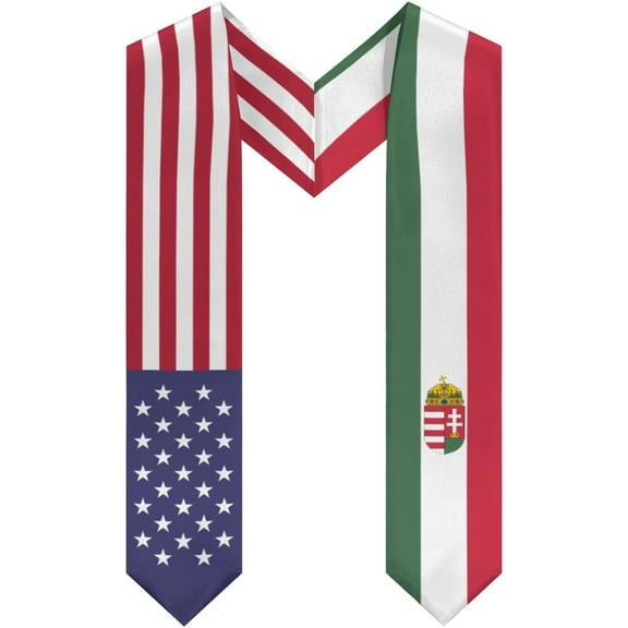 Hungary Mix United States Flag Graduation Stole Sash For Study Aboard International Students