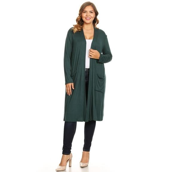 Women's Casual Plus Size Long Body Duster Cardigan with Pockets Made in USA