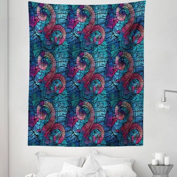 Colorful Tapestry, Mosaic Shaped Shell Like Swirls Ocean Deep Sea Inspired Art Image, Fabric Wall Hanging Decor for Bedroom Living Room Dorm, 5 Sizes, Pale Blue and Lilac Pink, by Ambesonne