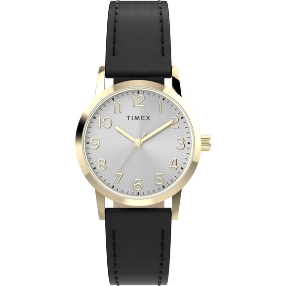 Timex Women's Main Street 30mm Watch - Black Strap Silver-Tone Dial Gold-Tone Case