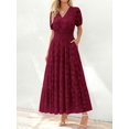 thumbnail image 4 of Burgundy V-Neck Short Sleeve Tiered Maxi Dress With Floral Embossing, 4 of 27