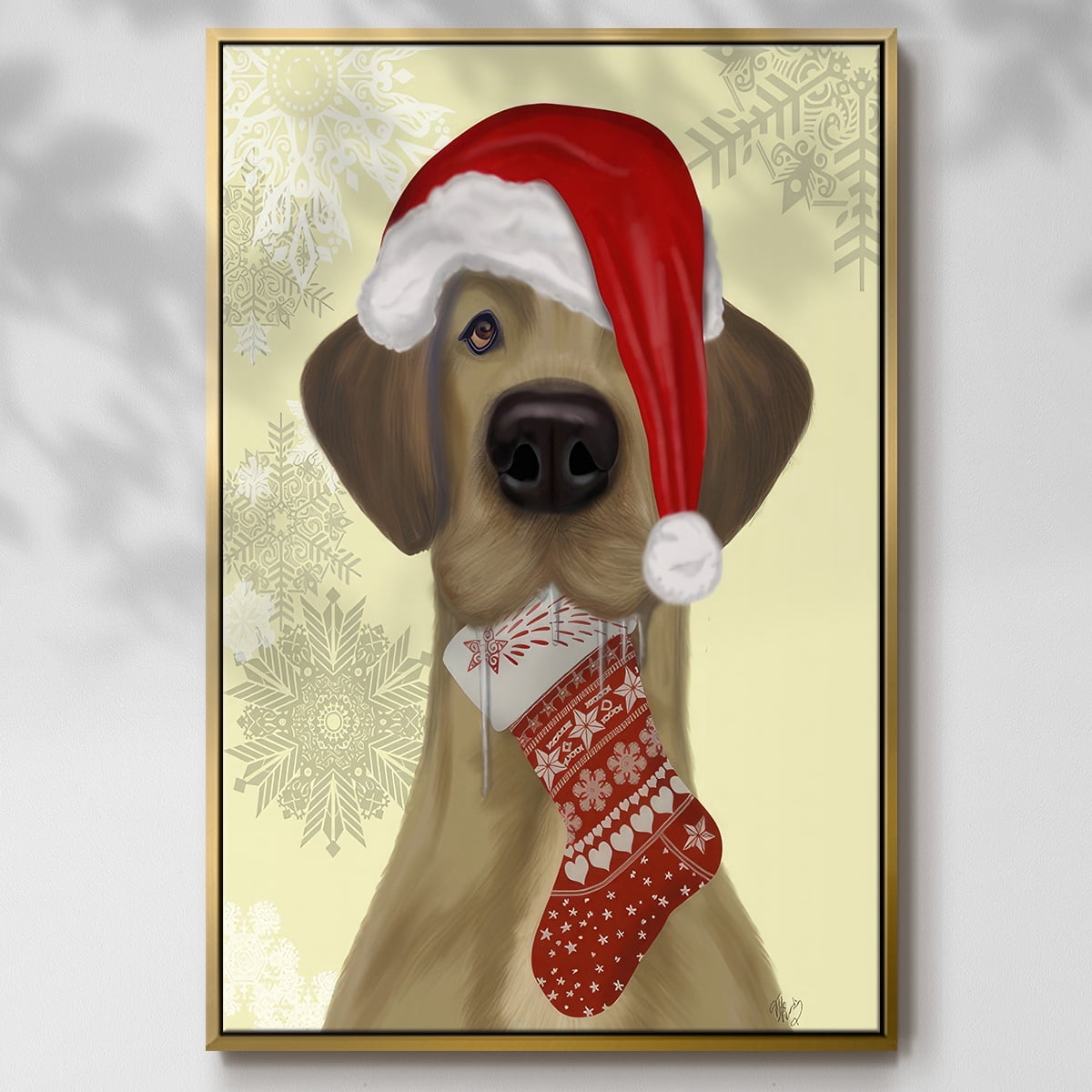 Christmas Drooly Christmas Dane - Framed Gallery Wrapped Holiday Canvas - 17 x 25 - Gold Frame