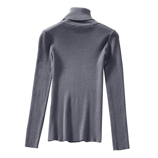Otoño Invierno 2020, suéteres de punto de cuello alto para mujer, suéter ajustado de manga larga Gris Yuyangstore Suéter de punto de mujer