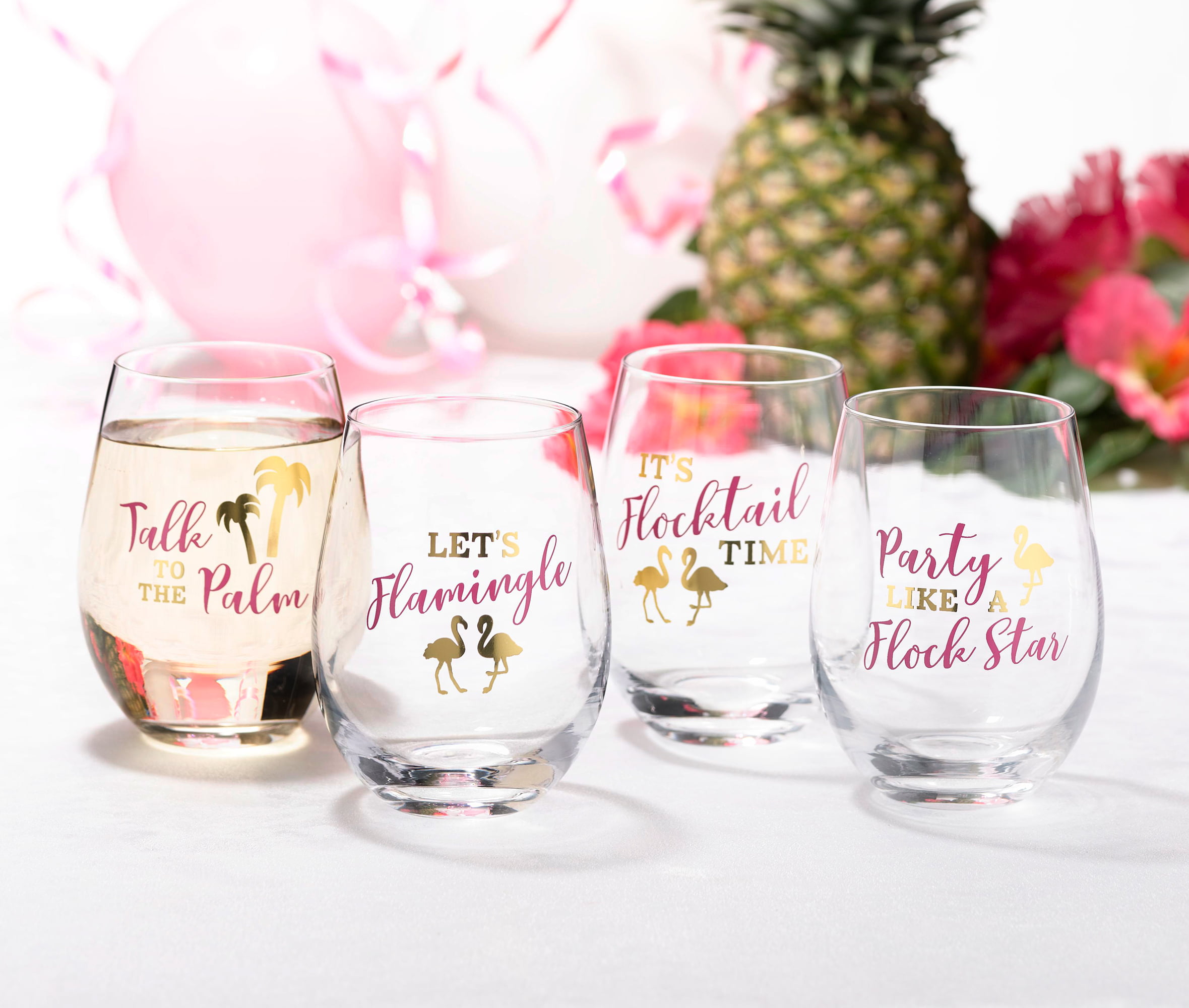 Curata Lillian Rose Wine A Lot Set of 2 Stemless Wine Glasses with Assorted Sayings - White