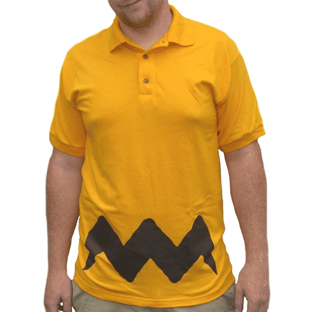 Charlie Brown Polo T-Shirt Peanuts Zig Zag Collar Costume Adult Mens Shirt Gift