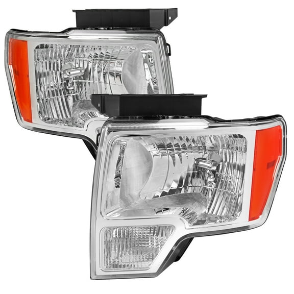 Factory Style Headlights (Chrome Housing/Clear Lens) Made for and Compatible with 2009-2014 Ford F-150